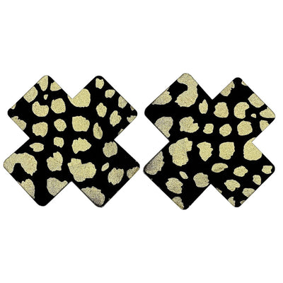 Nipple Pasties - Black/Gold Leopard Print Crosses