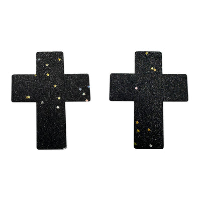 Nipple Pasties - Black Glitter Crucifixes