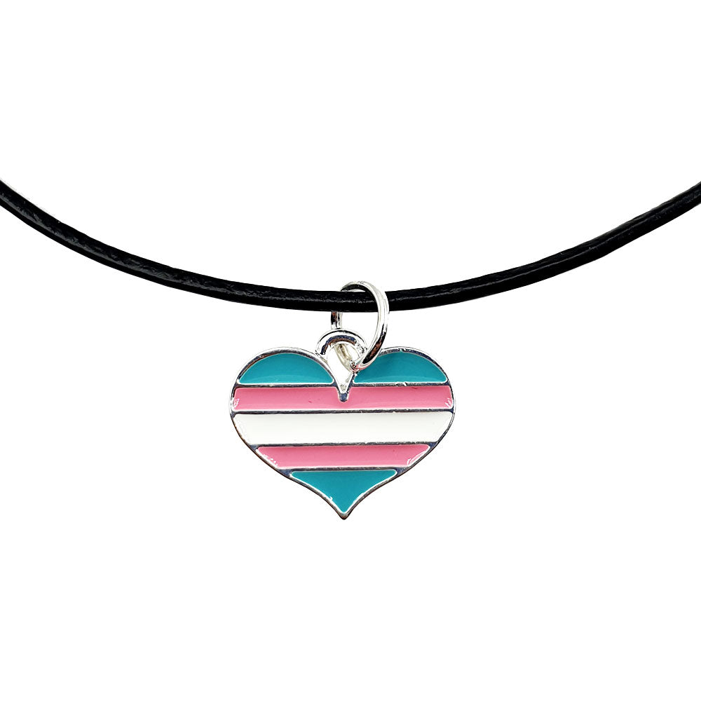 Transgender Flag Silver Plated Heart Charm Necklace