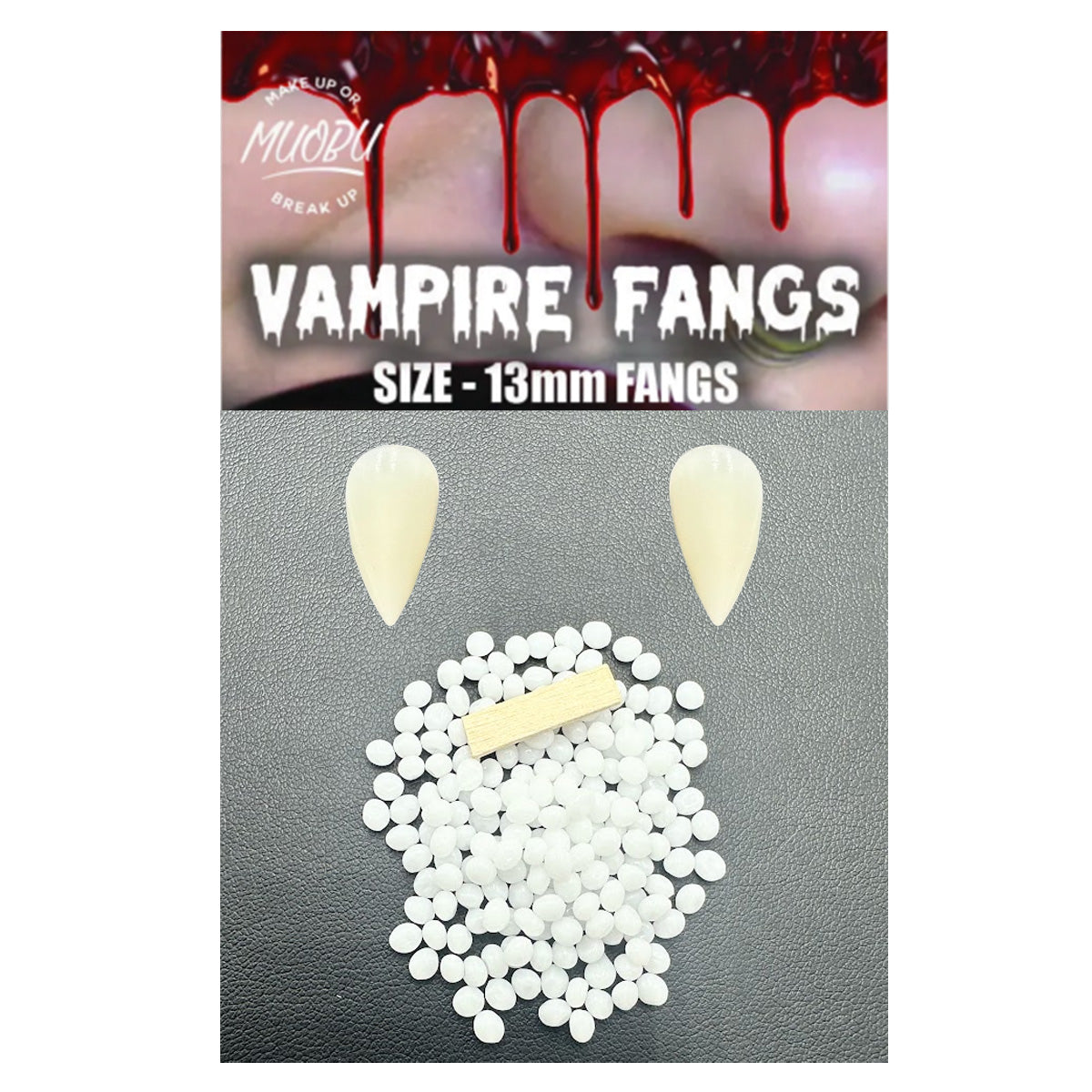 Theatrical Vampire Fangs with Thermal Fitting Beads - 13mm