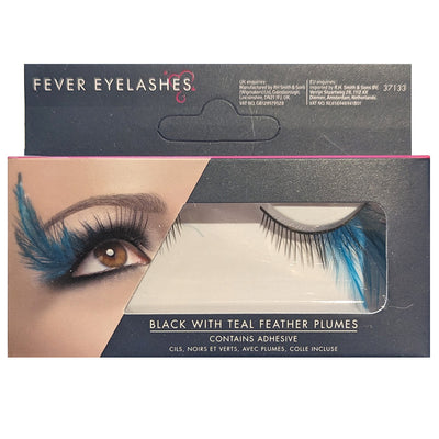 Fever Eyelashes Black & Green Feathers With Plume 37133