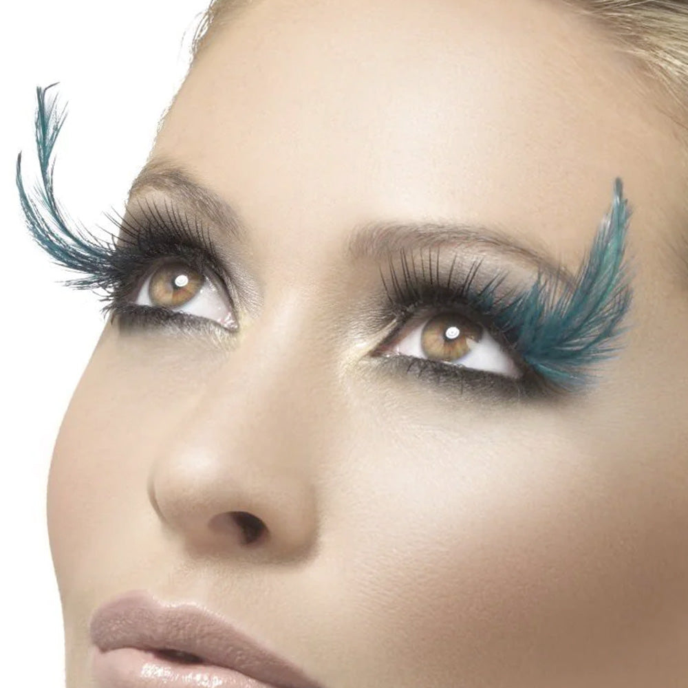 Fever Eyelashes Black & Green Feathers With Plume 37133