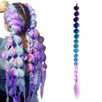 Hair Plaits (Braiding) - Purple, Blue & Pink Bobbles