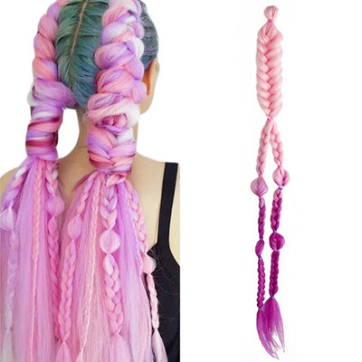 Hair Plaits (Braiding) - Pink & Purple Small Bobbles