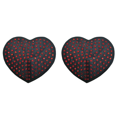 Nipple Pasties - Black Hearts With Red Diamantés