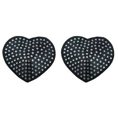 Nipple Pasties - Black Hearts With Silver Diamantés