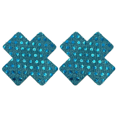 Nipple Pasties - Turquoise/Blue Glitter & Sequins Crosses