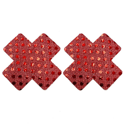 Nipple Pasties - Red Glitter & Sequins Crosses