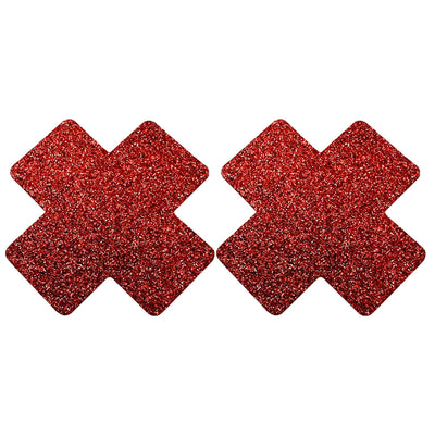 Nipple Pasties - Red Glitter Crosses