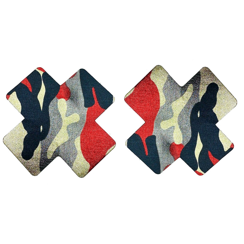 Nipple Pasties - Silver/Red/Black Camouflage Crosses