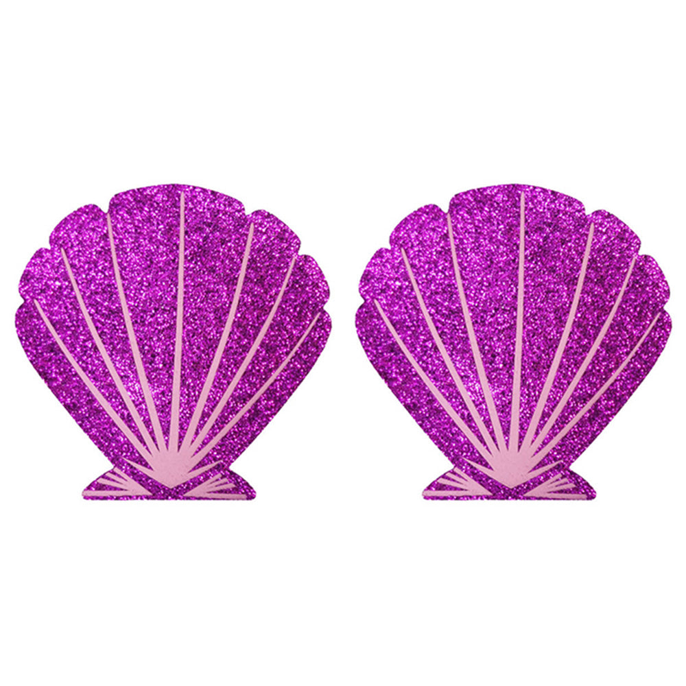 Nipple Pasties - Pink/Purple Glitter Sea Shells โ www.festivalglitter.co.uk