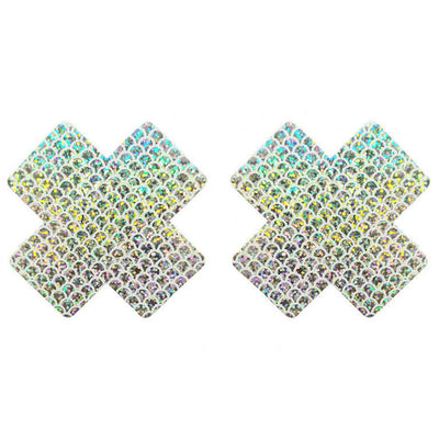 Nipple Pasties - Silver Holographic Patterned Crosses