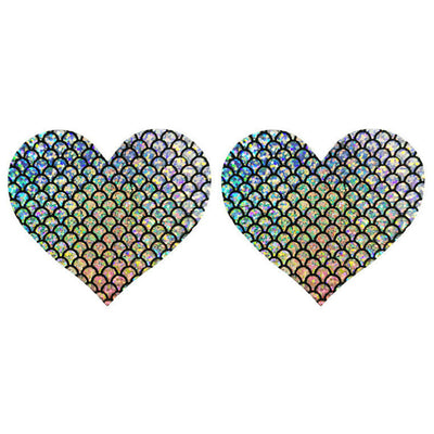 Nipple Pasties - Silver Holographic Patterned Hearts