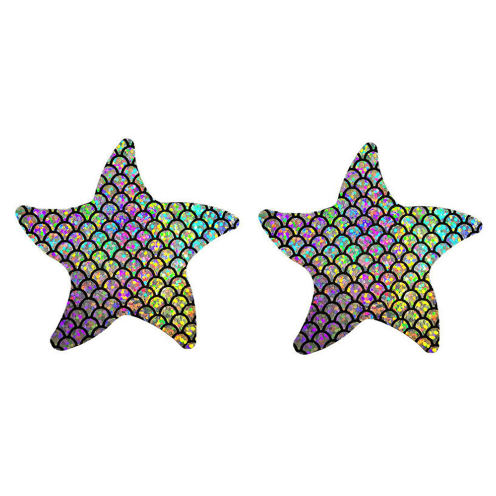 Nipple Pasties - Silver Holographic Patterned Stars