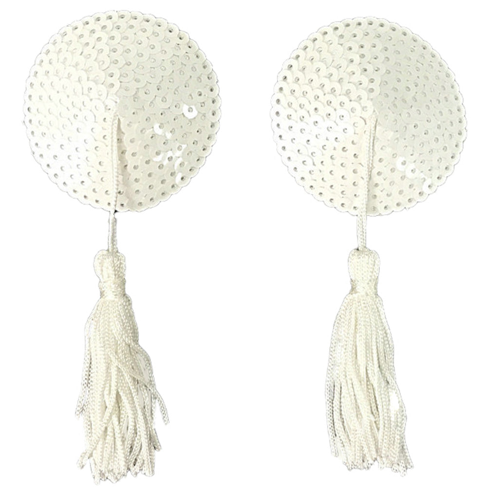 Nipple Tassels - White Sequin Circles With White Tassels