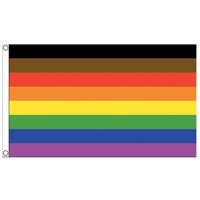 Gay Pride 8 Colour Rainbow Flag (Brown & Black Stripes/Manchester Pride 2019) - (5ft x 3ft Premium)