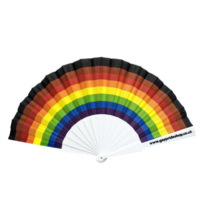 8 Colour Gay Pride Rainbow Flag (Brown & Black Stripes) Hand Fan - Medium 23cm