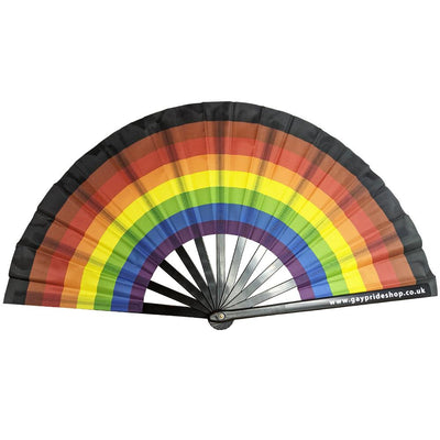 8 Colour Gay Pride Rainbow Flag (Brown & Black Stripes) Cracking Fan - Large 33cm