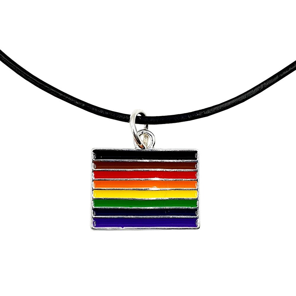 8 Colour Gay Pride Rainbow Flag Silver Plated Rectangle Charm Necklace