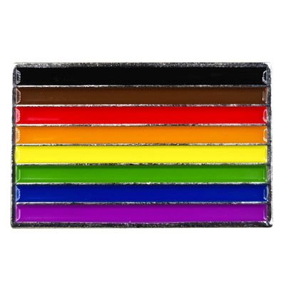 8 Colour Gay Pride Rainbow Flag (Brown & Black Stripes) Flag Silver Metal Rectangle Lapel Pin Badge