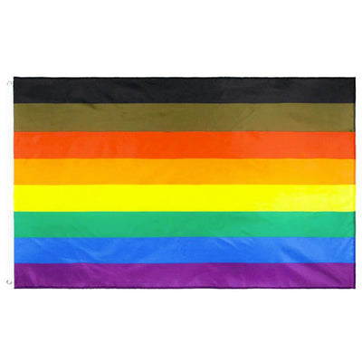 8 Colour Gay Pride Rainbow Flag (Brown & Black Stripes/POC/Philly Pride) - (5ft x 3ft Standard)