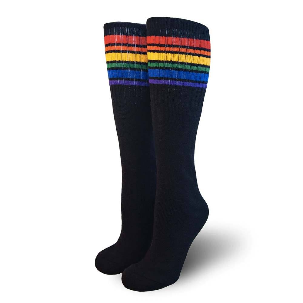 Pride Socks - Brave Rainbow Knee High Tube Socks Black