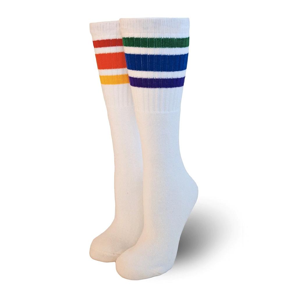 Pride Socks - Courage Rainbow Knee High Tube Socks White