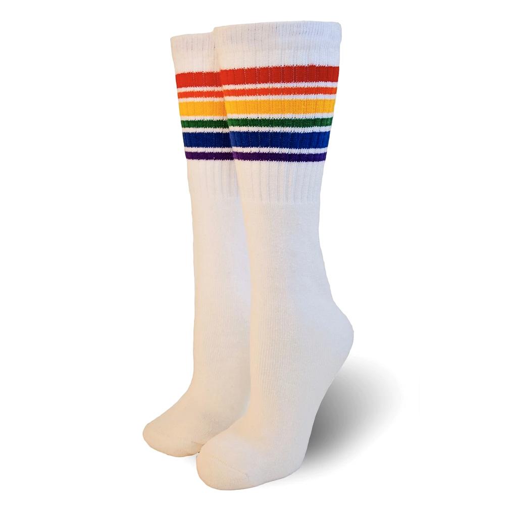 Pride Socks - Fearless Rainbow Tube Socks White (Under The Knee)