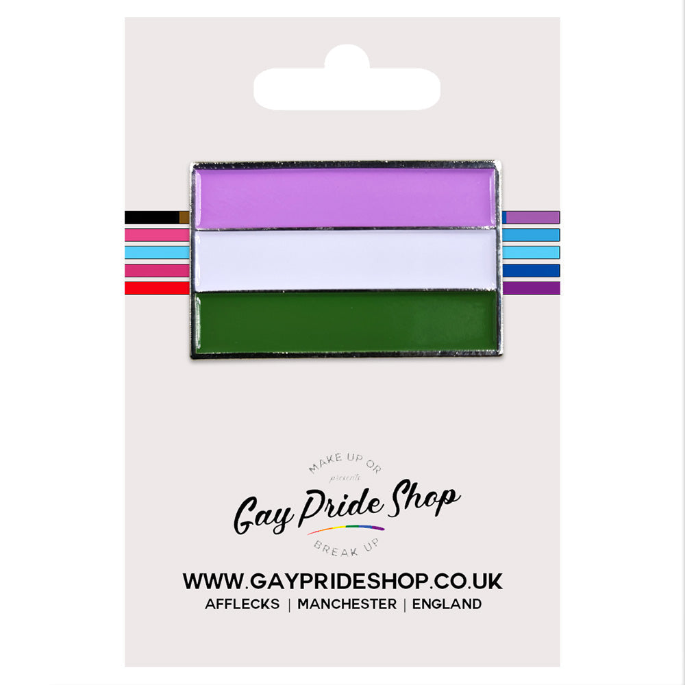 Genderqueer Pride Flag Silver Metal Rectangle Lapel Pin Badge