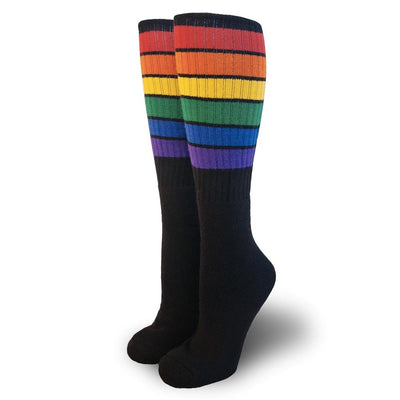 Pride Socks - Glow Rainbow Tube Socks Black (Knee High)