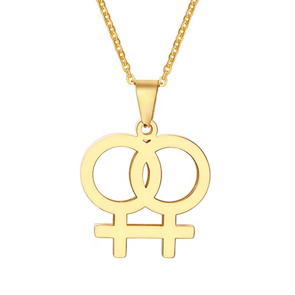Lesbian Double Venus Symbol Stainless Steel Necklace - Gold