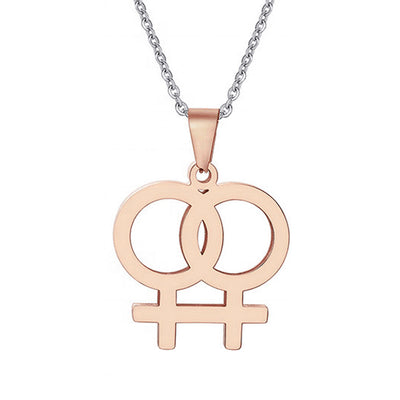 Lesbian Double Venus Symbol Stainless Steel Necklace - Rose Gold