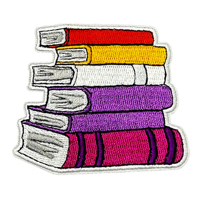 Lesbian Stack Of Books Embroidered Iron-On Patch