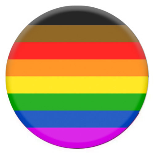 8 Colour Gay Pride Rainbow Flag (POC Brown & Black Stripes) Small Pin Badge