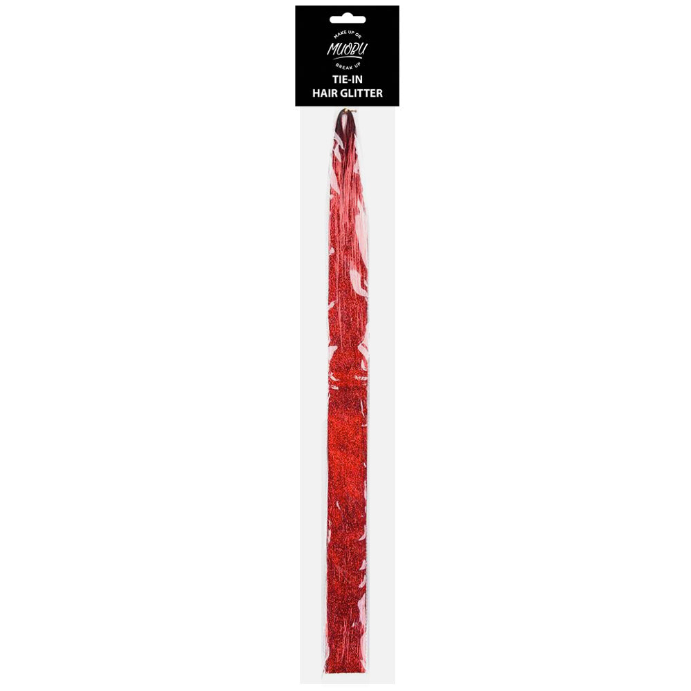 MUOBU Tie-In Holographic Hair Glitter Tinsel - Red