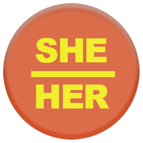 Pronoun She/Her Small Pin Badge (Orange/Yellow)