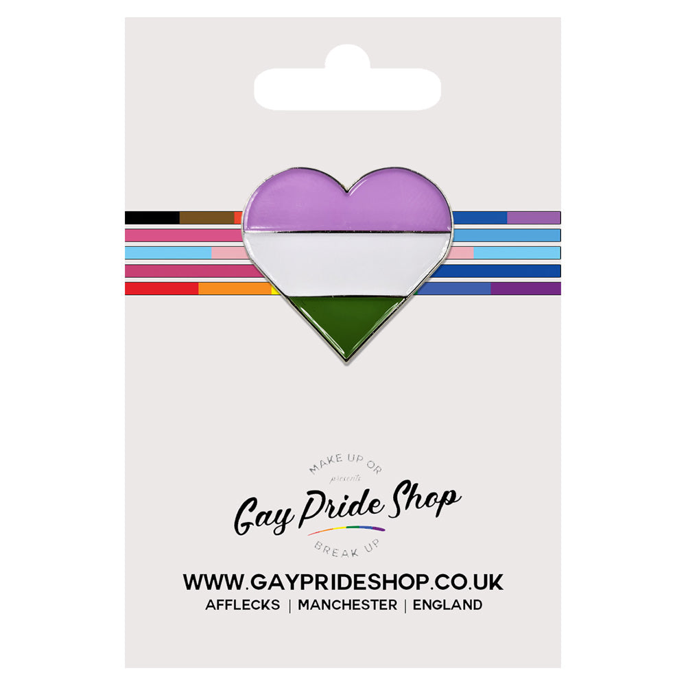 Genderqueer Flag Silver Metal Heart Lapel Pin Badge