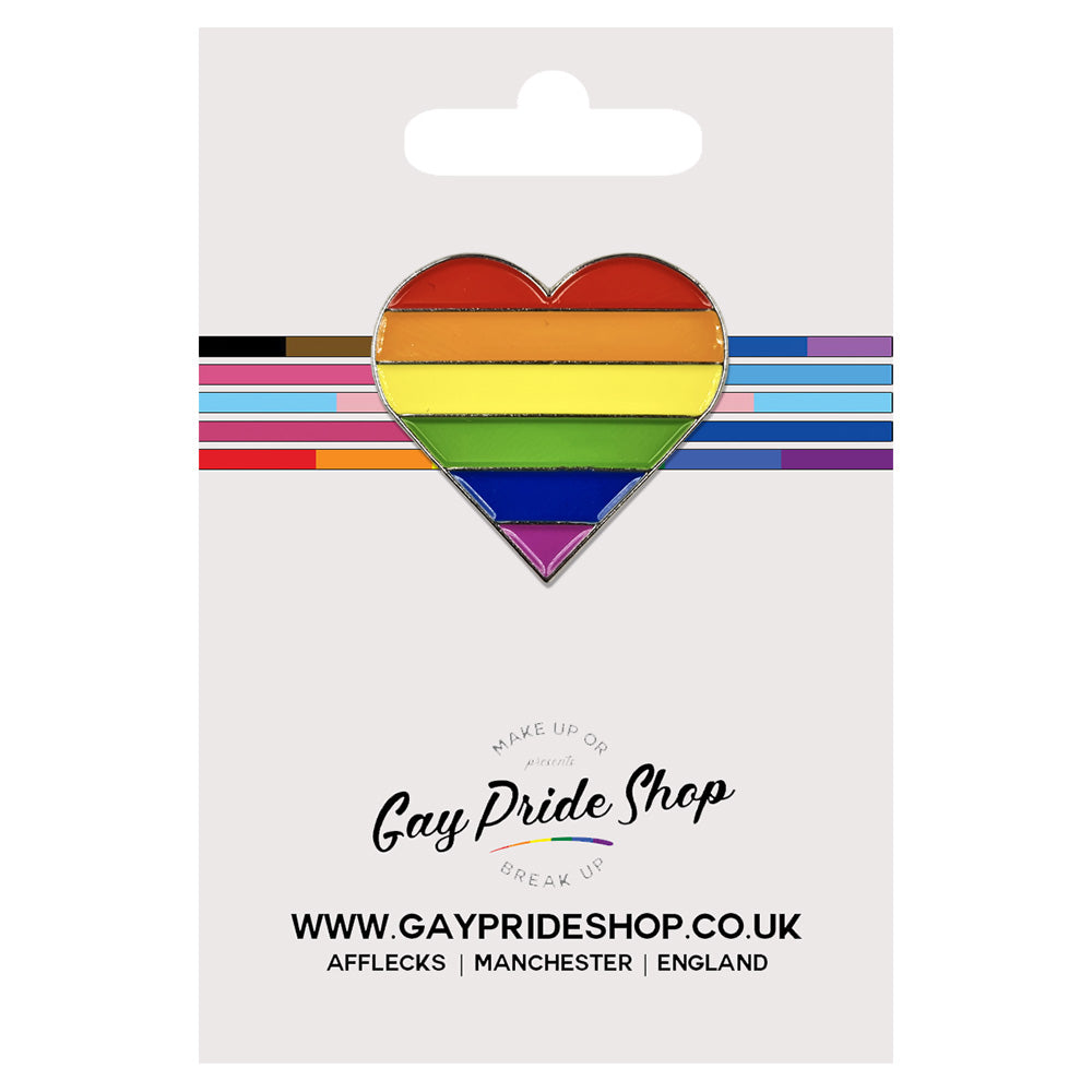 Gay Pride Rainbow Flag Silver Metal Heart Lapel Pin Badge
