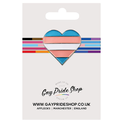 Transgender Flag Silver Metal Heart Lapel Pin Badge