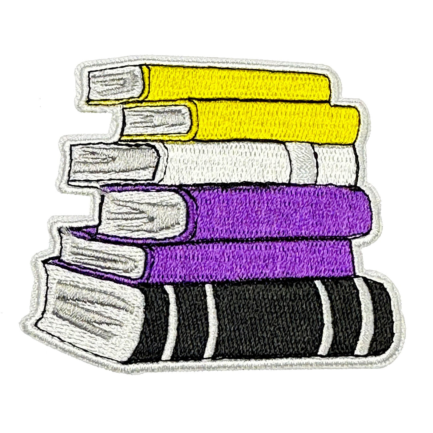 Non Binary Stack Of Books Embroidered Iron-On Patch