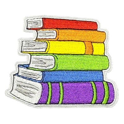 Gay Pride Rainbow Stack Of Books Embroidered Iron-On Patch
