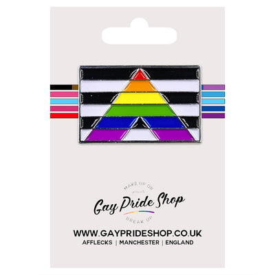Straight Ally Flag Silver Metal Rectangle Lapel Pin Badge