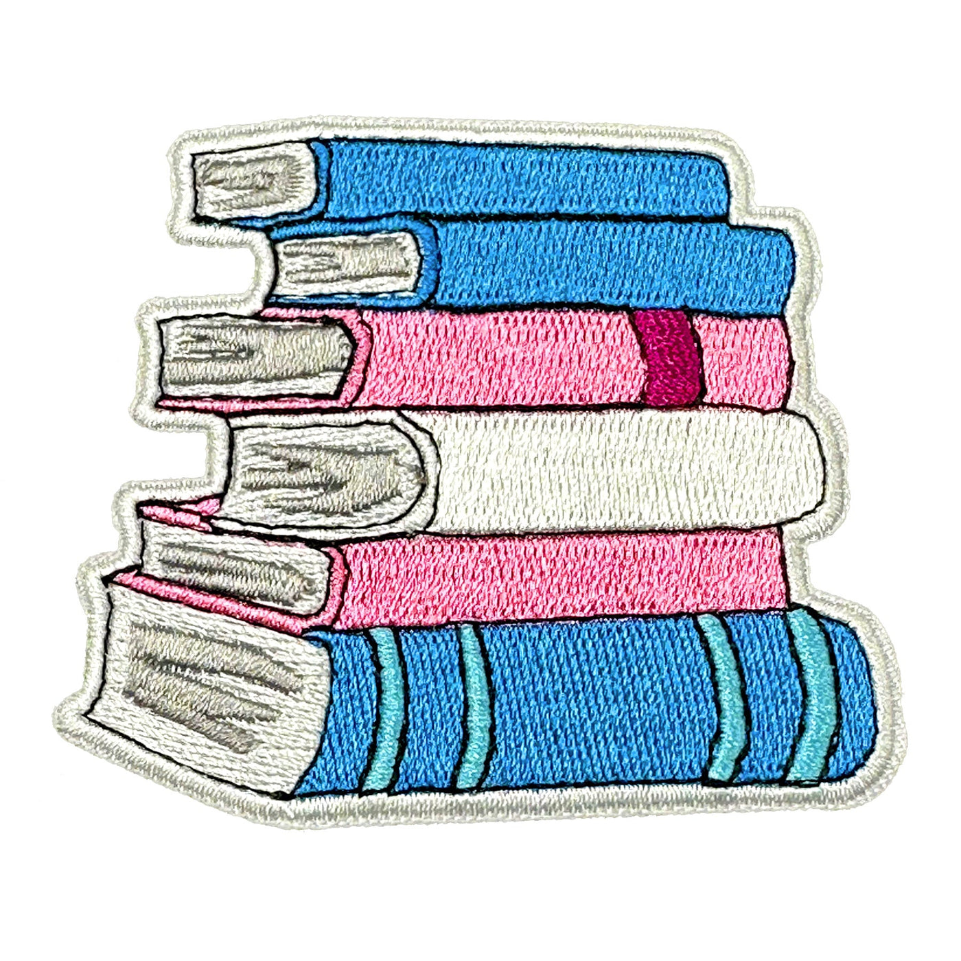 Transgender Stack Of Books Embroidered Iron-On Patch
