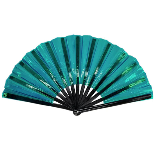 Iridescent Bamboo Fan - Large 33cm (Turquoise)