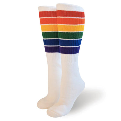 Pride Socks - YOLO Rainbow Tube Socks White (Knee High)