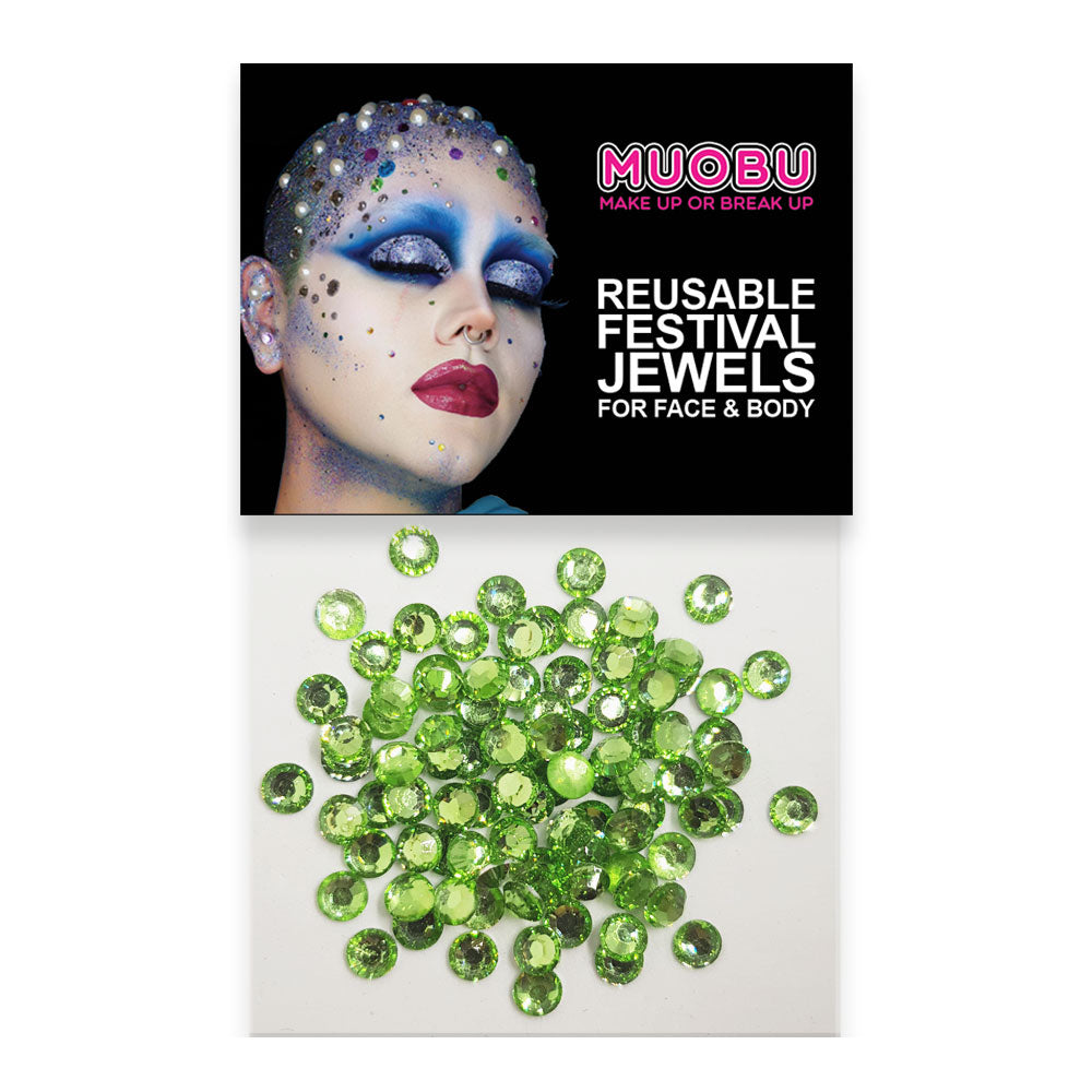 Apple Green Diamontes - Clear Face & Body Gems 4mm