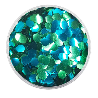 MUOBU Biodegradable Sky Blue & Green (Aqua) Glitter - Chunky Hexagon Metallic Glitter