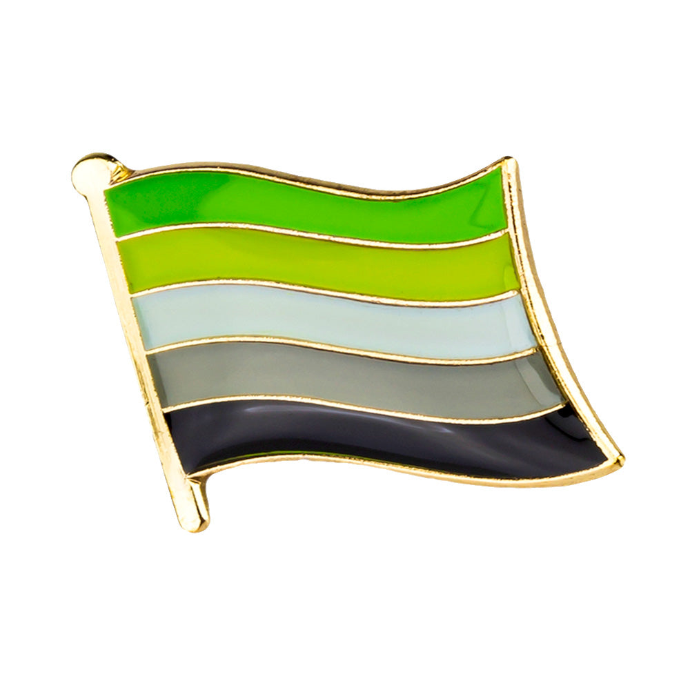 Aromantic Mini Gold Metal Waving Flag Lapel Pin Badge