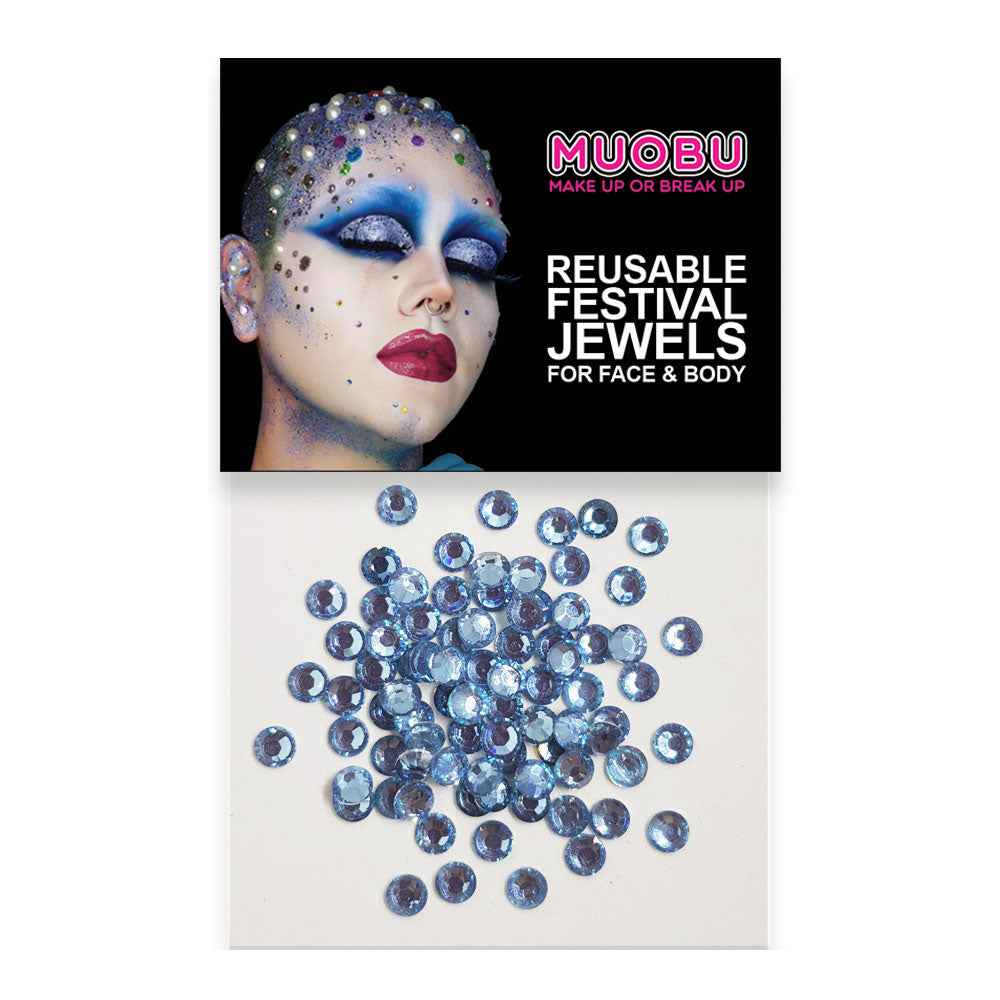 Baby Blue Diamontes - Clear Face & Body Gems 4mm
