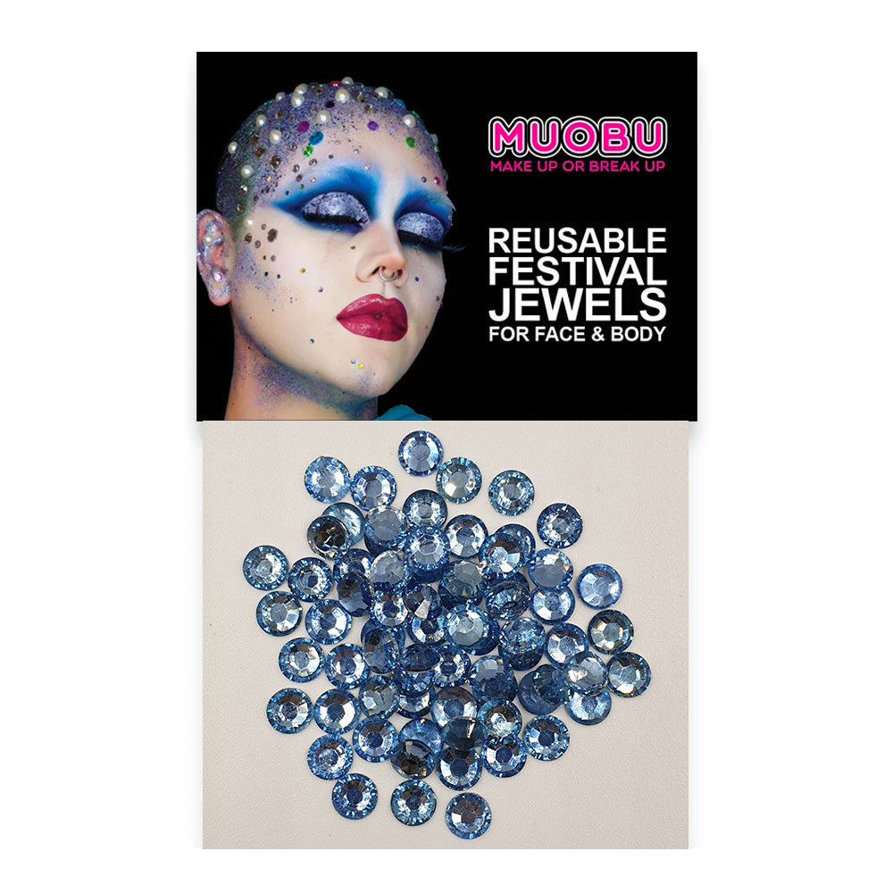 Baby Blue Diamontes - Clear Face & Body Gems 6mm
